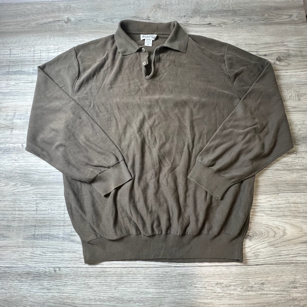 Marshall Fields Polo Sweater Men XXL Brown Pima Cotton Long Sleeve Knit Pullover